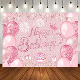 Aperturee - Pink Glitter Balloons Cake Girls Birthday Backdrop